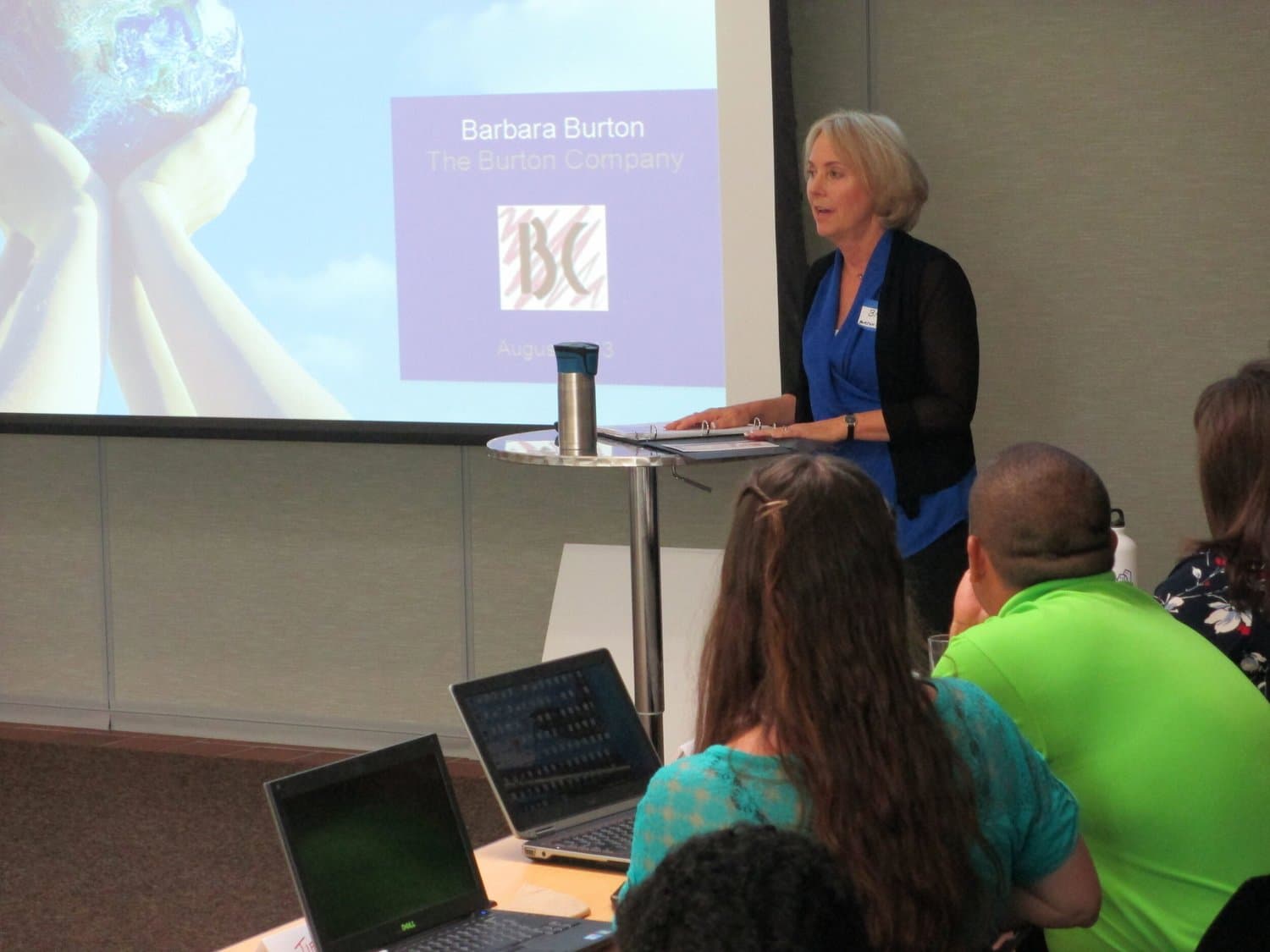 Barbara Burton speaking to a business audience